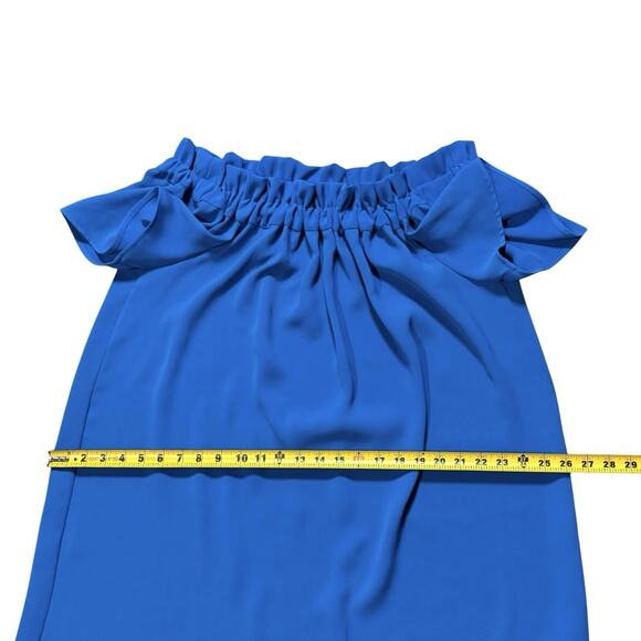 Pleione Womens Off the Shoulder Flutter Sleeve Mini Shift Dress Blue Large - Picture 7 of 10